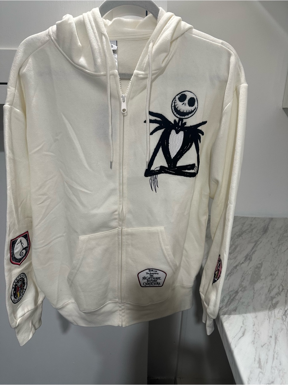 Disney The Nightmare Before Christmas Ivory Zip Hoodie with Label Detail